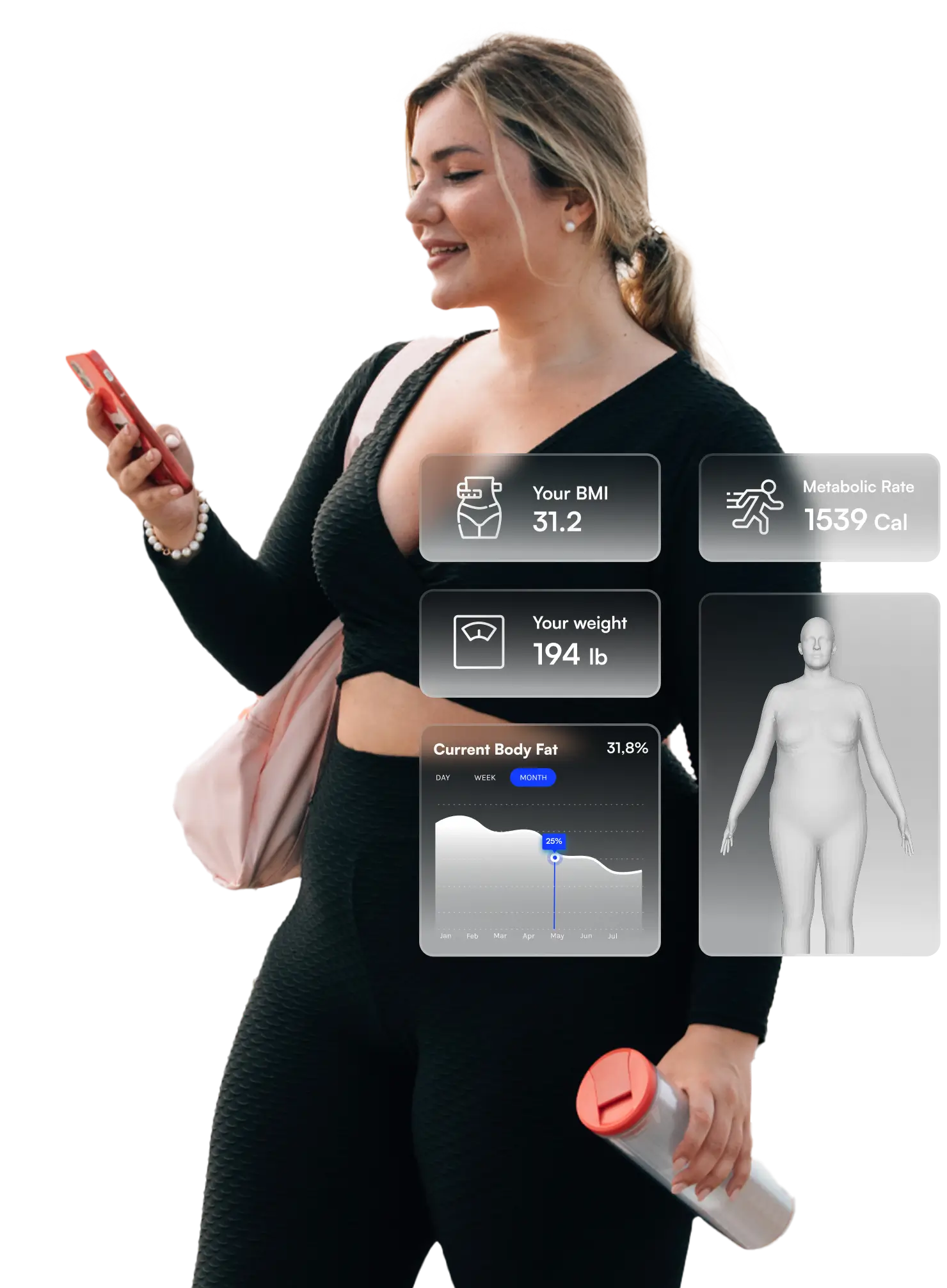 3DLOOK body scanning app interface — 2-photo measurement in 45 seconds